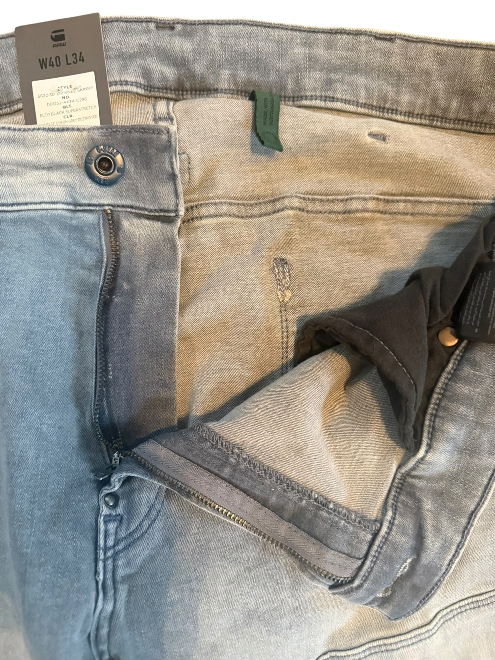 Men’s G Star RAW 5620 3D Zip Knee Skinny jeans gray wash NWT Size 40/34 - Picture 4 of 16